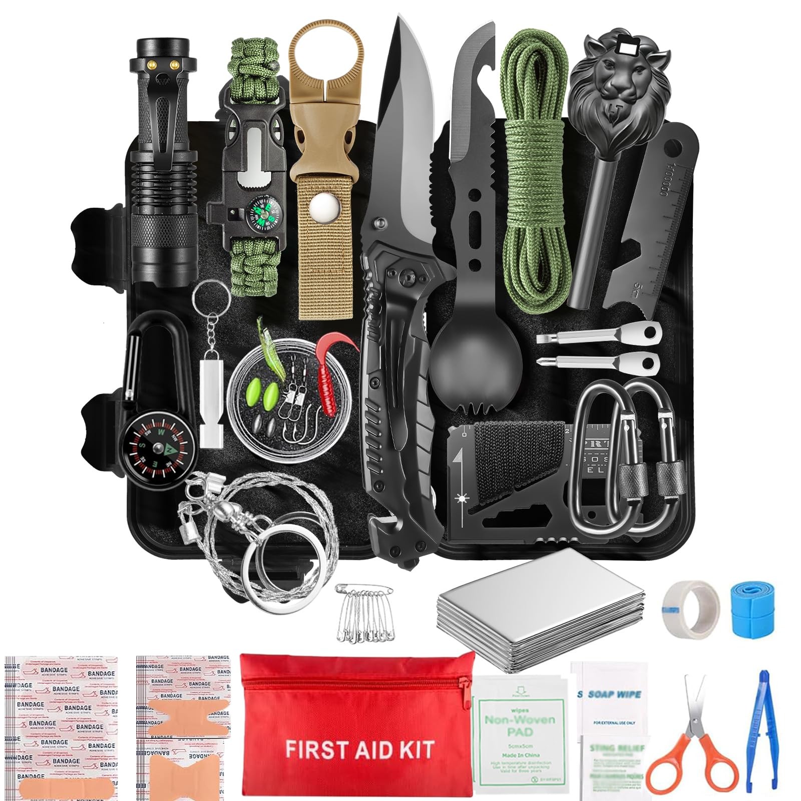 Survival Kit and Emergency Gear 66 in 1 Outdoor Equipment with First Aid Fir…