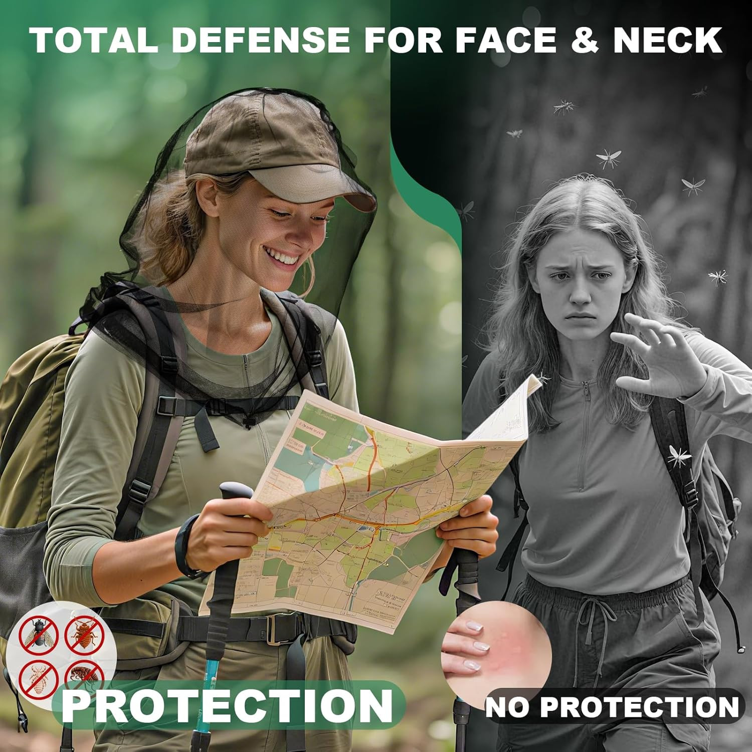 2 Pack Premium Mosquito Head Nets with Drawstring, Breathable Ultra Large Bug Ne