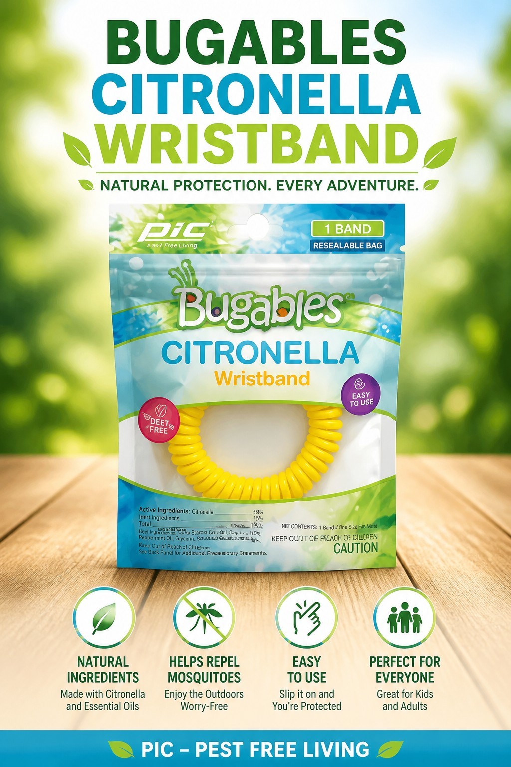 PiC Pest Free Living Bugables Citronella Wristband 1 Band