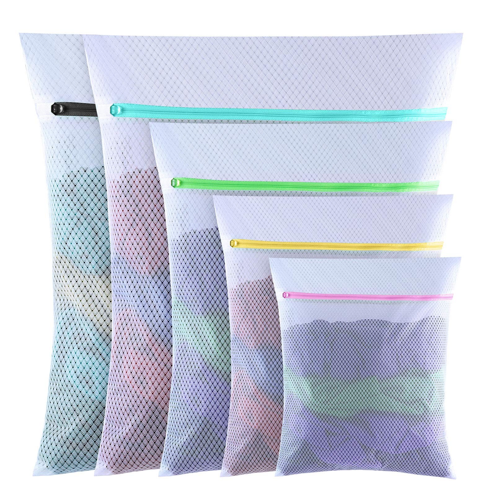 GOGOODA 5 Pack Mesh Laundry Bags, 1*XXL+1*XL+1*L+1*M+1*S, White