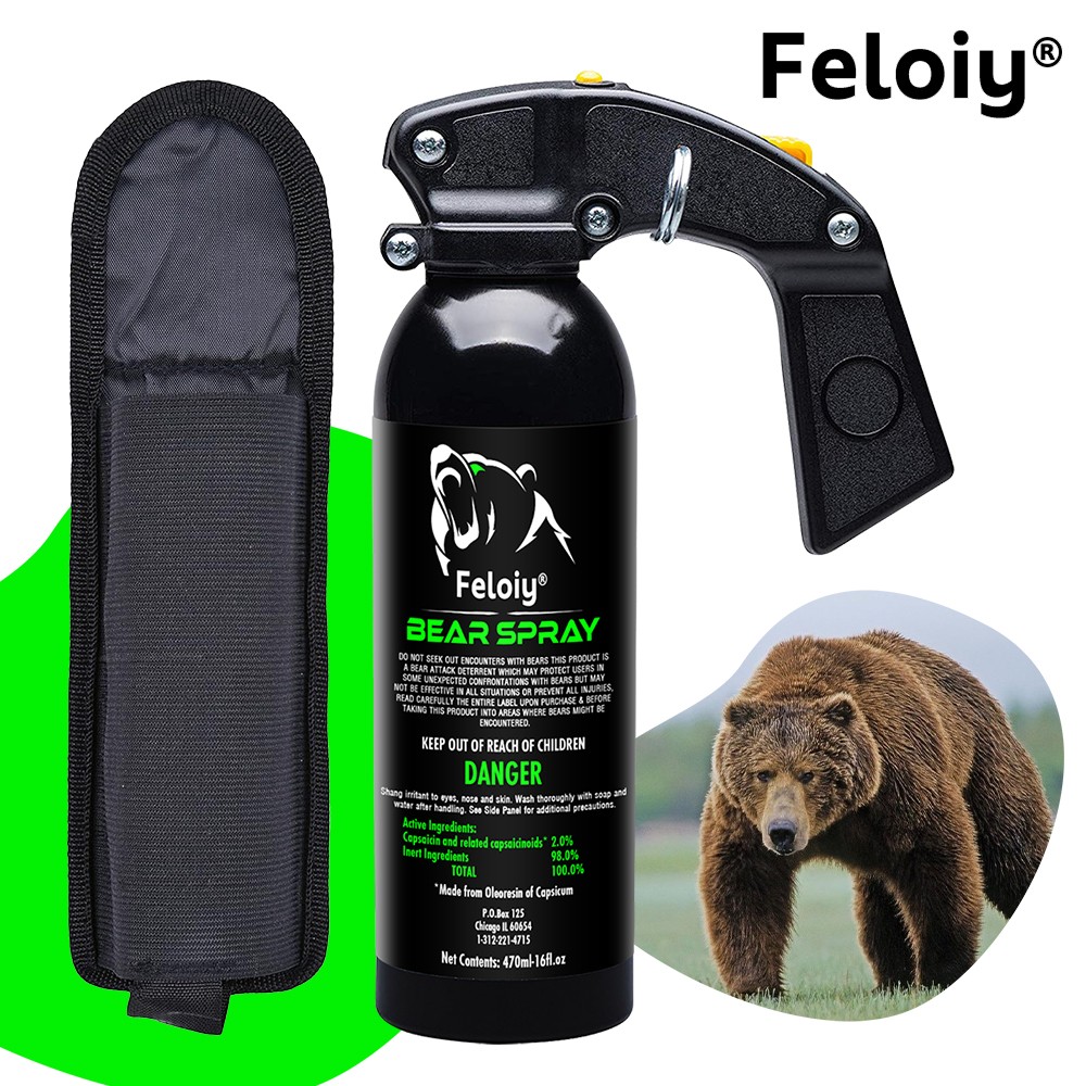 Feloiy 35 Feet BEAR Deterrent Repellent Spray 16 oz GLOW CAP CAMPING HIKING