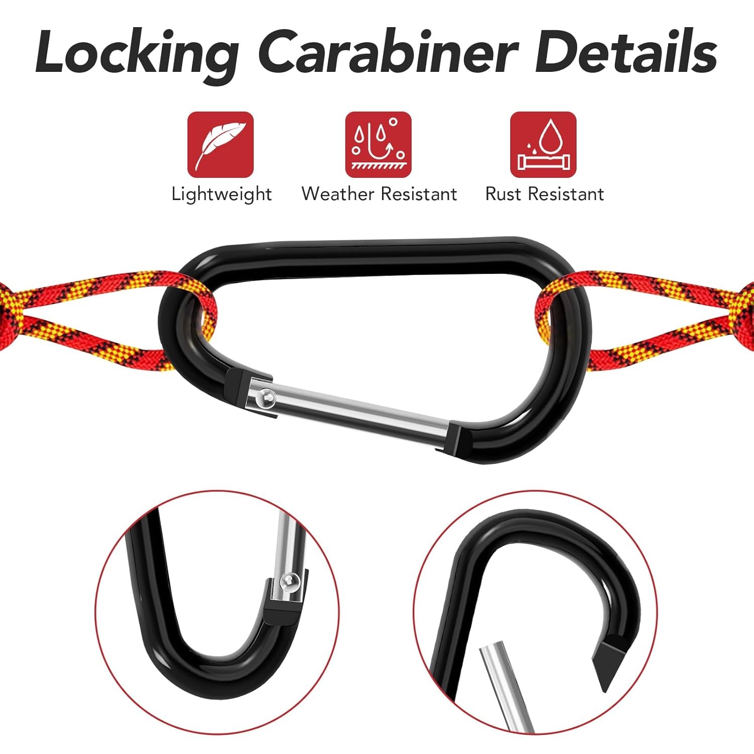 Aluminum Carabiner Clip, Carabeaner D Ring Shape,Spring Snap Key Chain Clip Hook