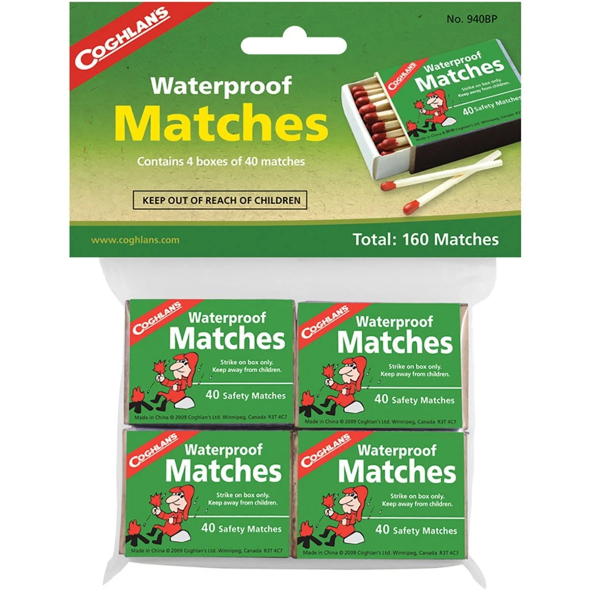 Coghlan’s Waterproof Matches, 4 Boxes (160 pcs), Emergency Safety Fire Starter