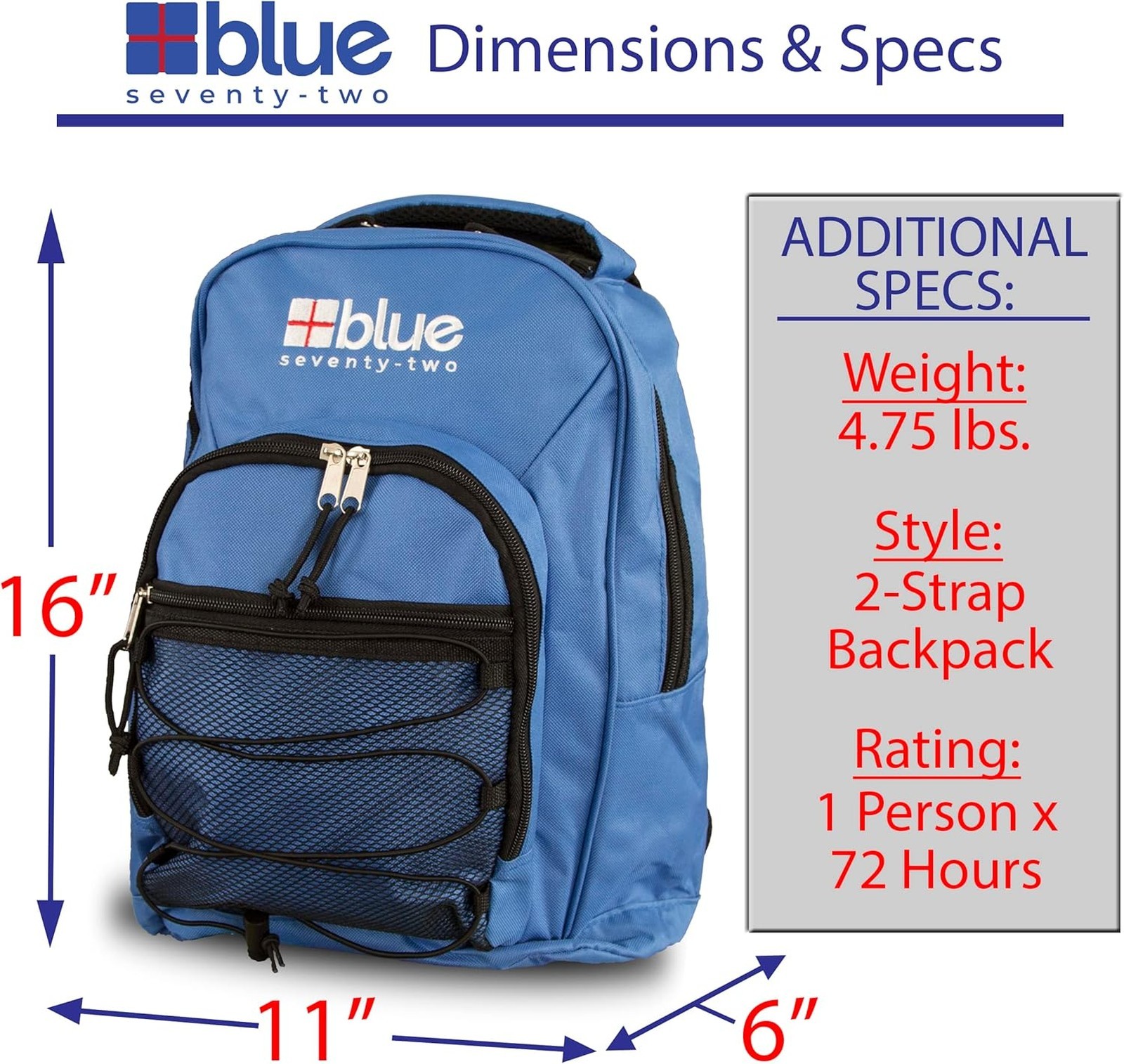 72 Hour Emergency Backpack Survival Kit for One Person with Food Water First Aid