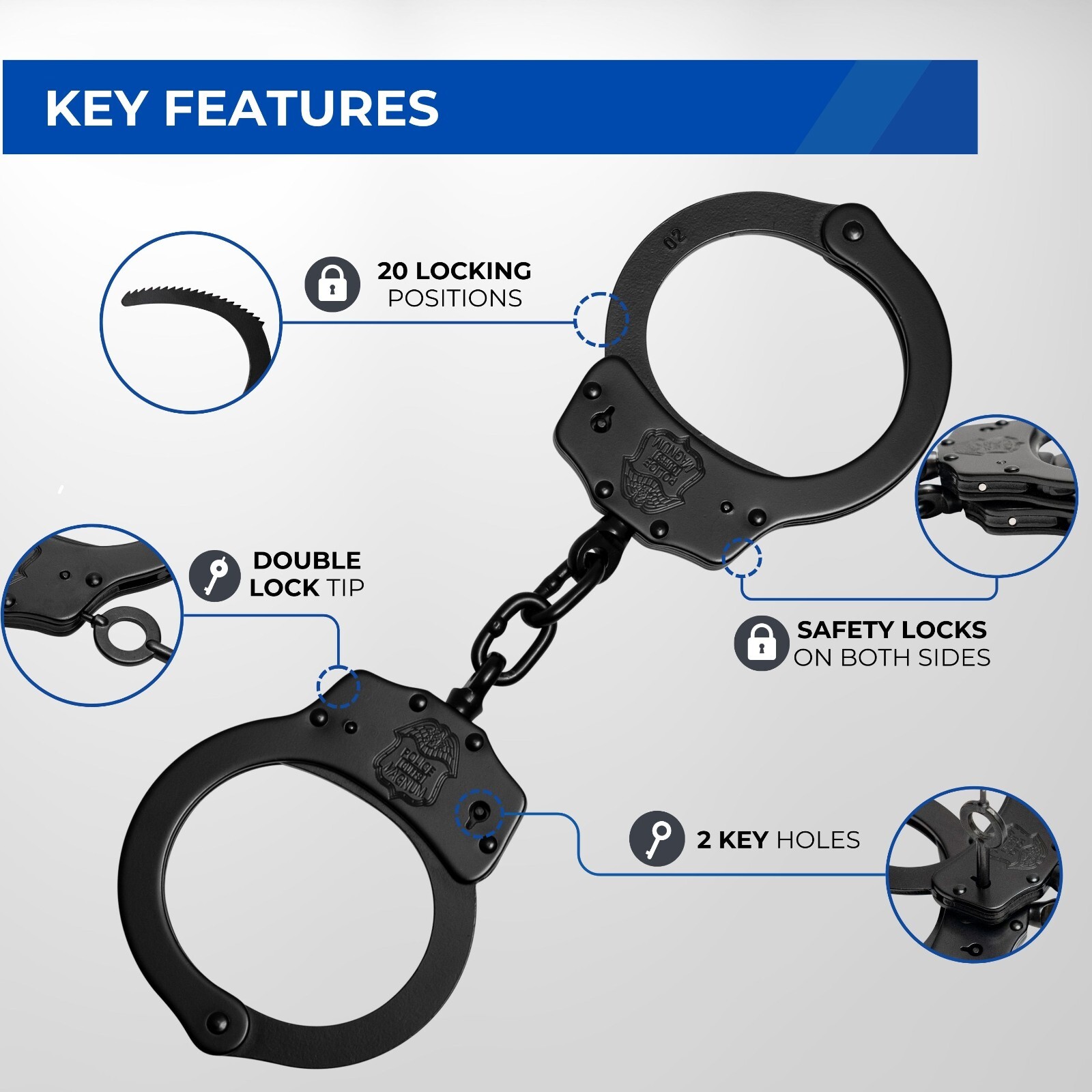 Police Magnum Black Steel Heavy Duty Handcuffs-Law enforcement security gear