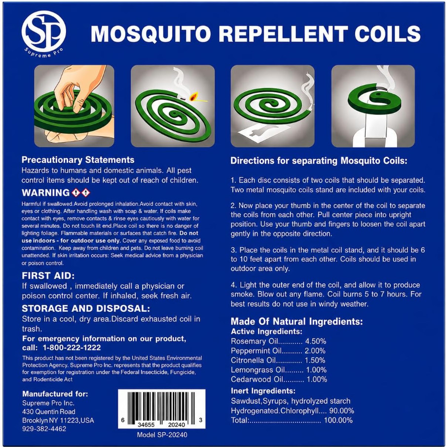 Mosquito Repellent Coils Outdoor 20 Count Essential Oil Patio Camping Backyard