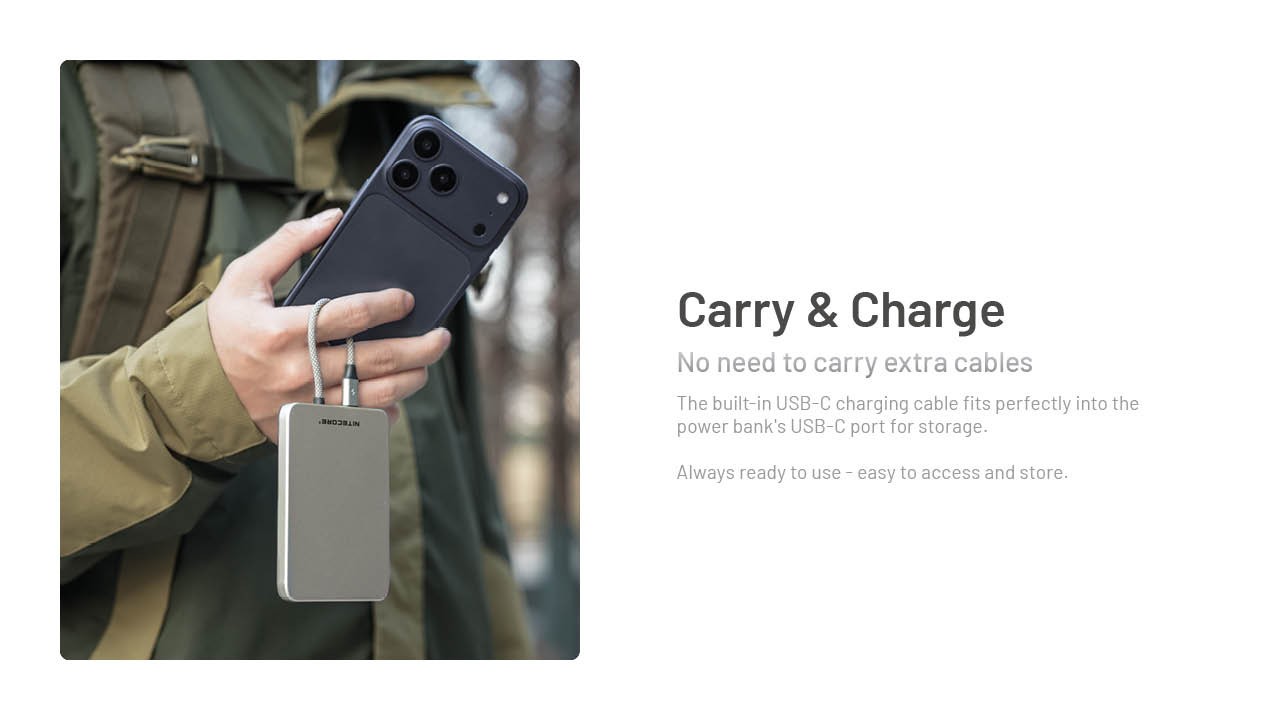 Nitecore POCKET 5 Magnetic Power Bank with Built-In Cable