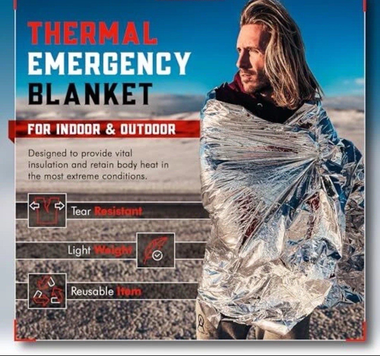 Emergency Blanket 5-Pack Emergency Survival Blanket Survival Silver 52”x82”