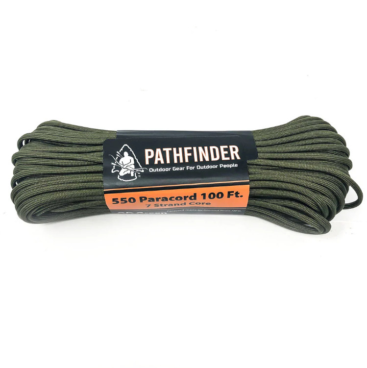 Pathfinder Paracord Green 550 Pounds of Strength. 100 Feet 7-Strand Core Cordage