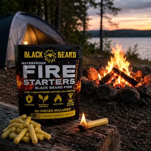 Black Beard Fire Plugs (50 Plugs) | 100% Weatherproof Fire Starter for