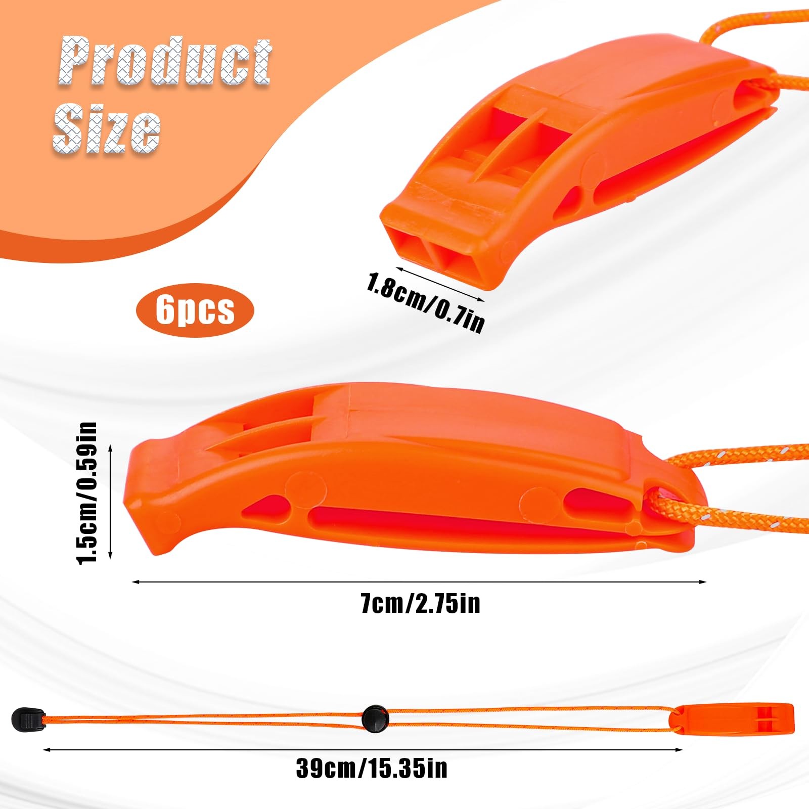 6Pcs Emergency Whistle Survival Whistles Loud Marine Safety orange
