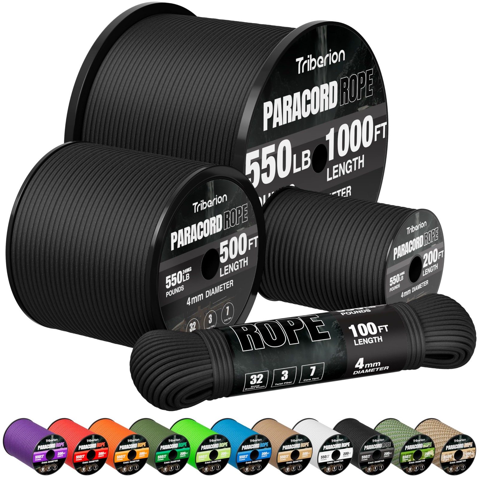 Paracord Rope 550 lb – 200ft 5/32″ Parachute Cord 4MM 7-Strand para Cord – He…