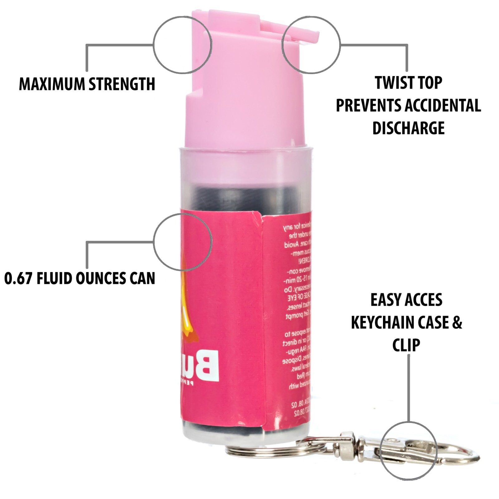 2 Pack Burn Pepper Spray Self Defense Security Keychain 1/2 oz Pink