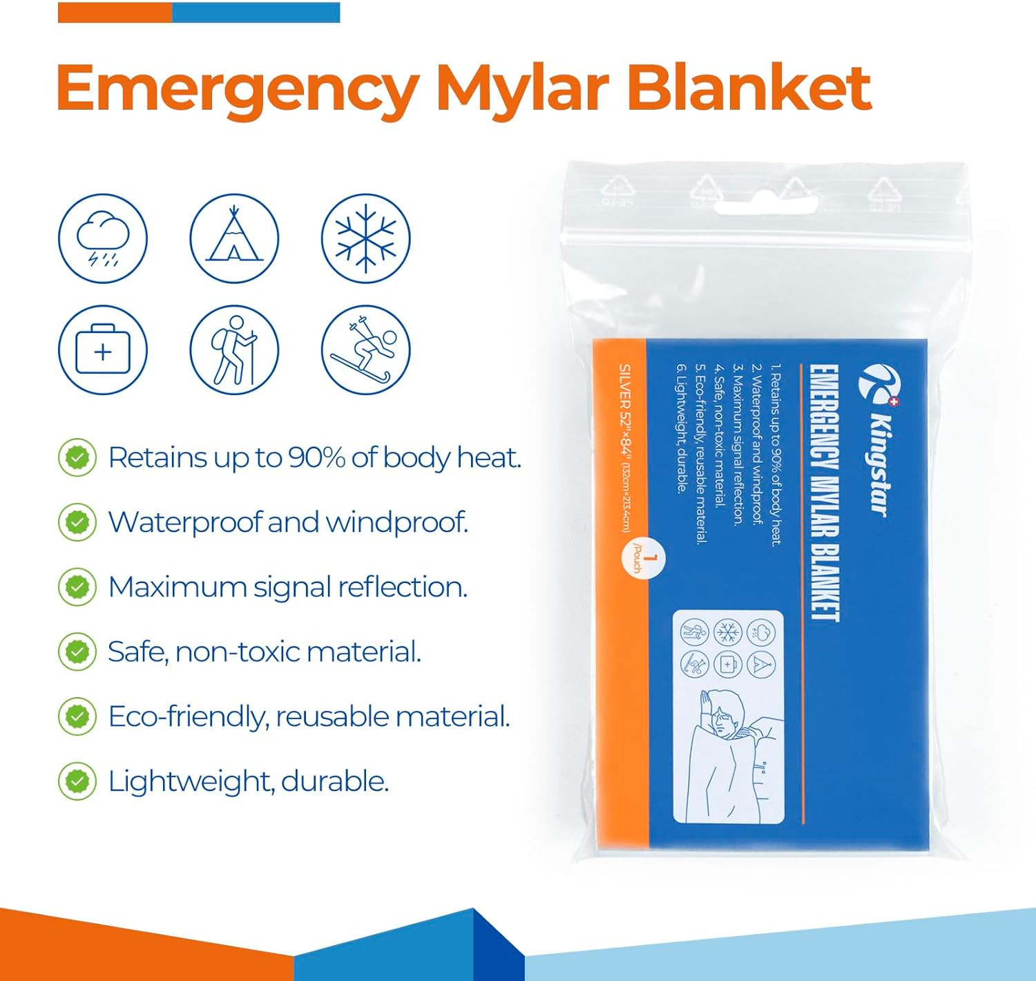 Emergency Blankets (4 Packs, 84″ L X 52″ W) Mylar Thermal Blankets for Survival