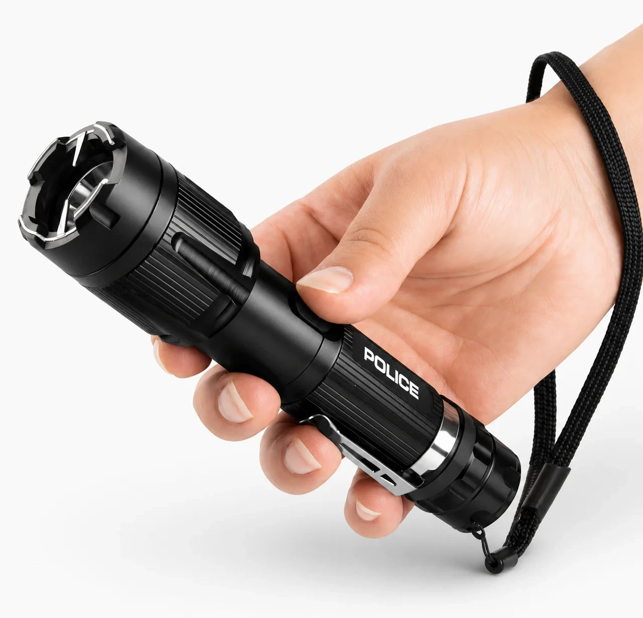 POLICE Stun Gun 1159 Heavy Duty Metal Rechargeable LED Flashlight Black
