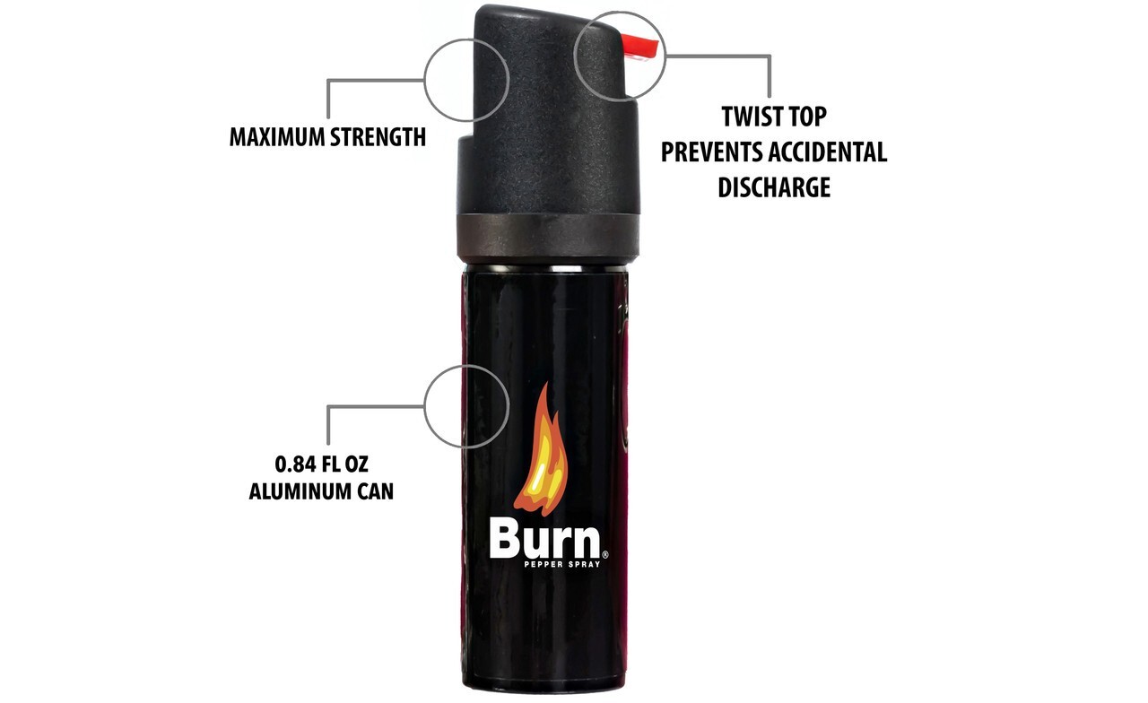 2 Pack Burn Pepper Spray for Self Defense with Security Strap 0.84 fl oz Black