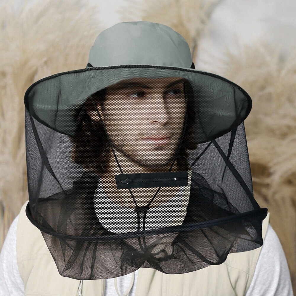 Men Women Anti-Mosquito Head Net Hat Bug Bucket Sun Fishing Hiking Safari Garden