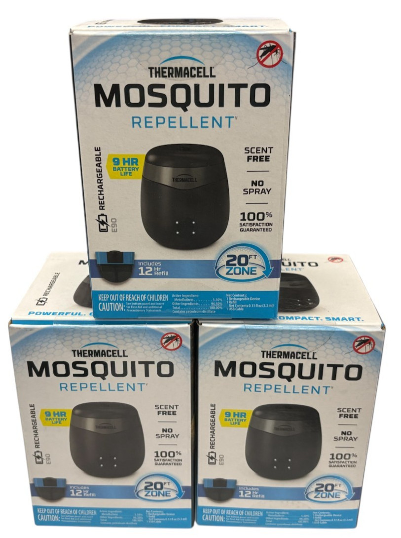 LOT OF 3-Thermacell E-90 Mosquito Repellent E-Series Rechargeable Repeller