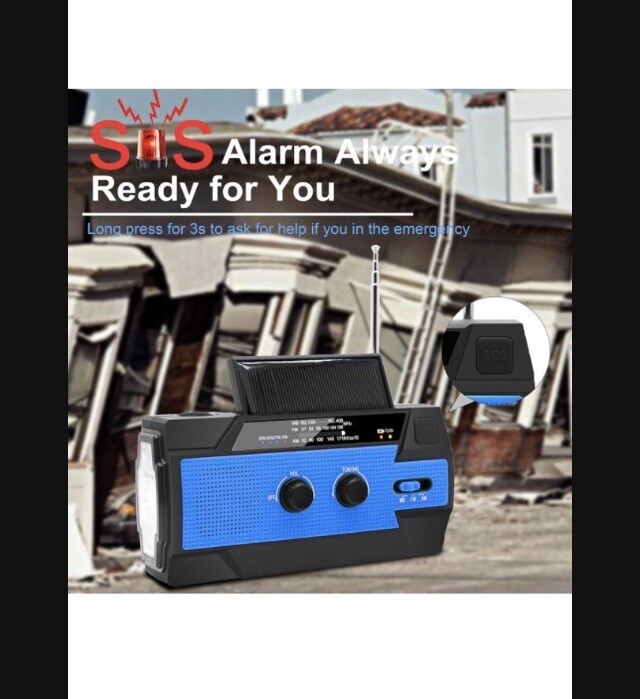 Emergency Crank Weather Radio/flashlight 4000mAh Solar Hand Crank Portable AM/FM