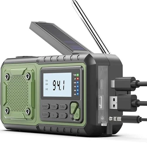 Crank Emergency Radio, Weather Radios, Solar Radios with Hand Crank green