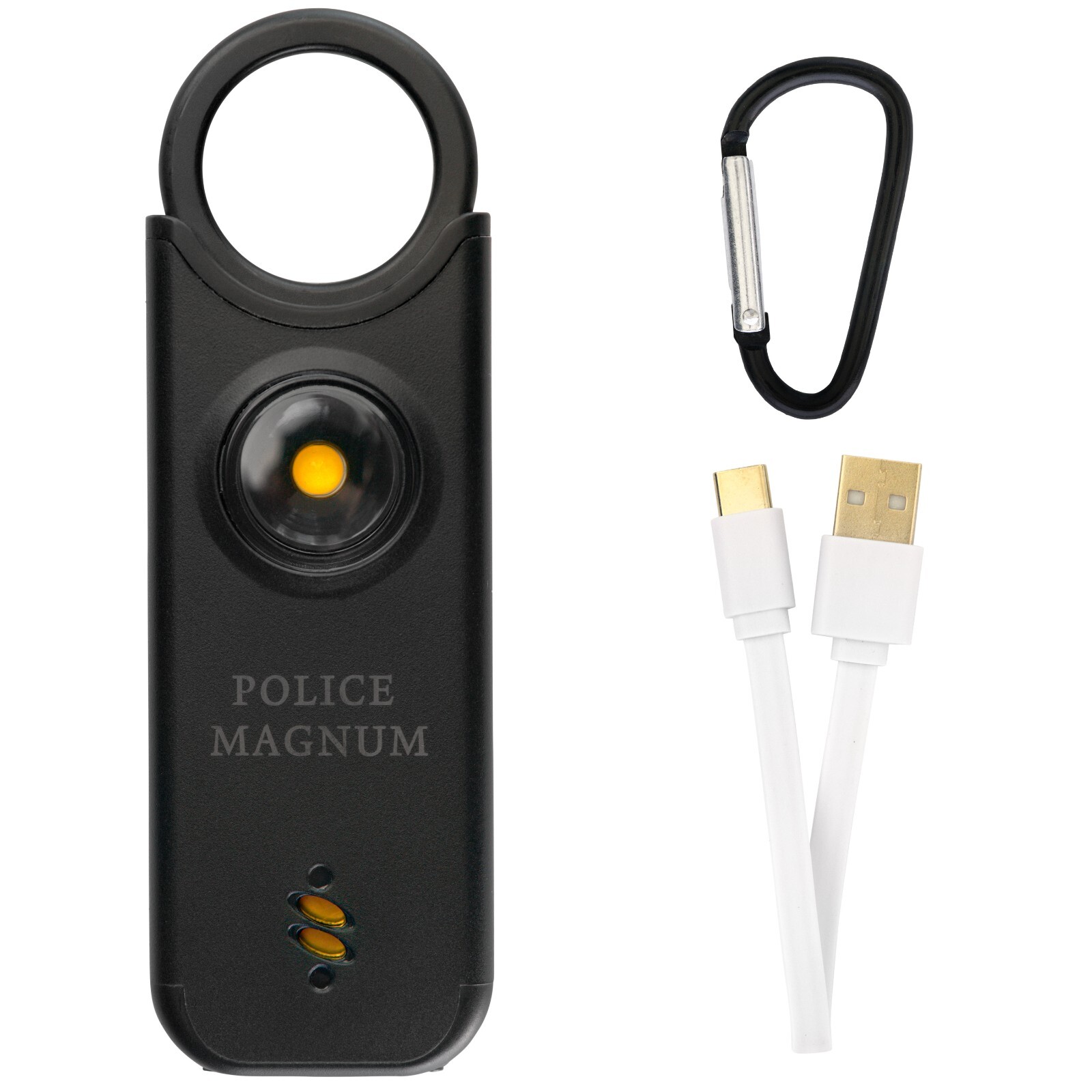 Police Magnum Personal safety alarm Keychain-135dB Rechargeable LED Siren- Black