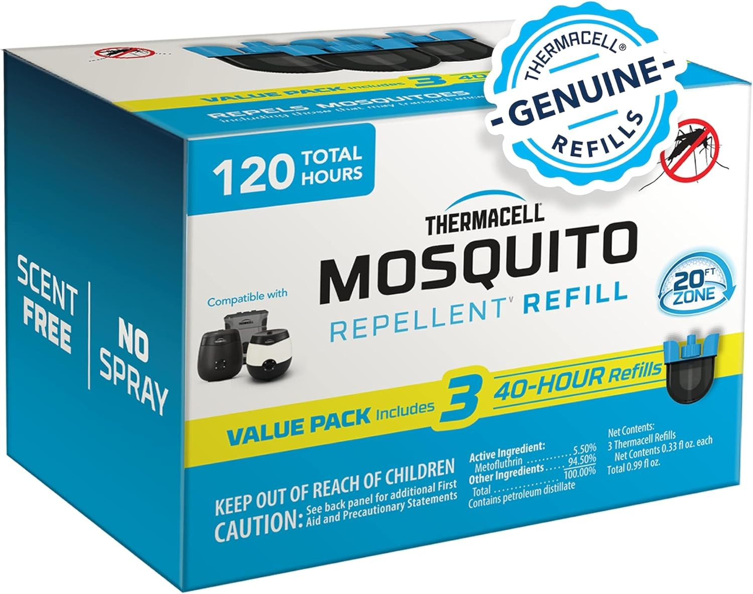 Rechargeable Mosquito Repeller Refills 20 Ft Protection No DEET E-Series Radius