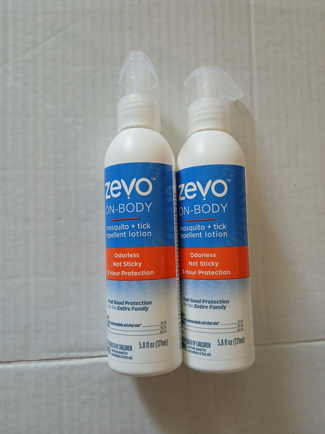 2 Pack Zevo On-Body Mosquito+Tick Repellent Lotion Non Sticky Odorless 8hr. Pro