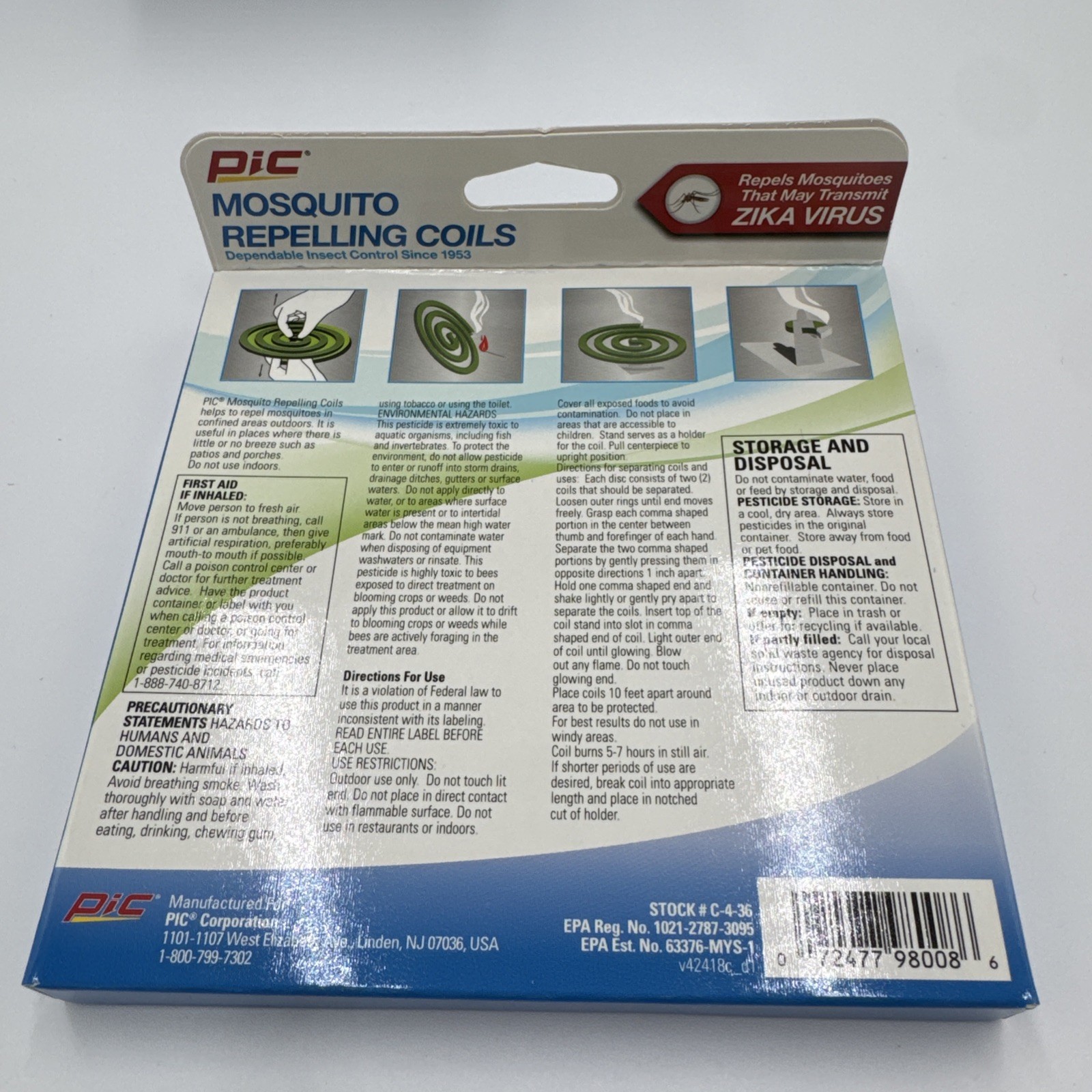 PIC Mosquito Repelling Coils Outdoor Use 4pk Lot of 10 New