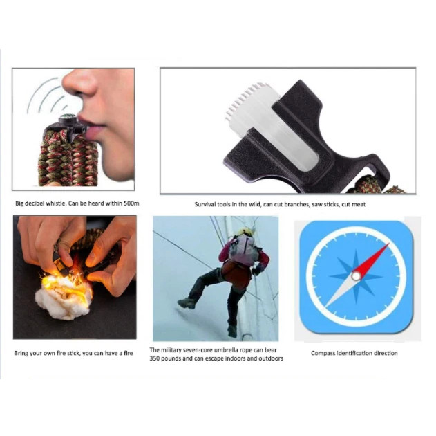 3x Paracord Bracelet Waterproof Outdoor Adjustable Survival emergency Knife Kit