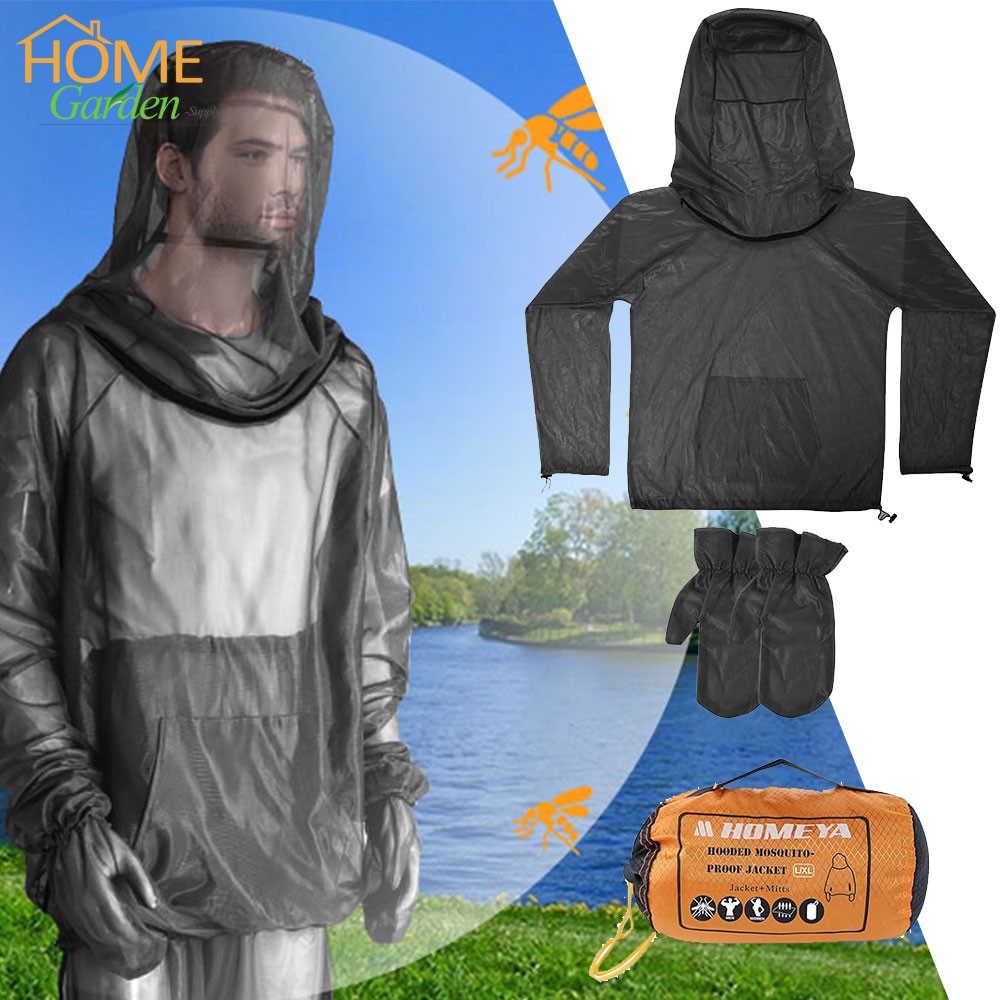 Mosquito Jacket with Hood & Mitts Lightweight Mesh Bug Protection for Gardening