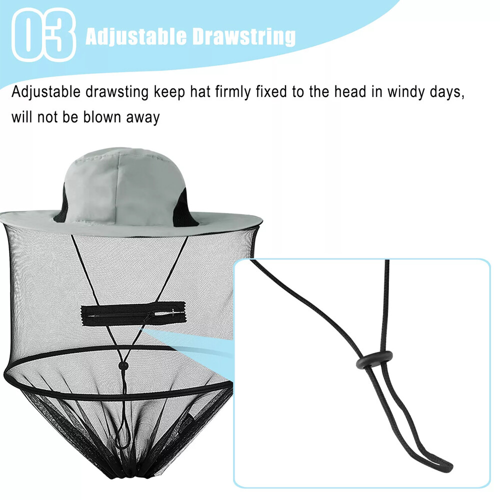 Mosquito Head Net Hat with Hidden Mesh Protect Bugs Bees For Hiking Fishing