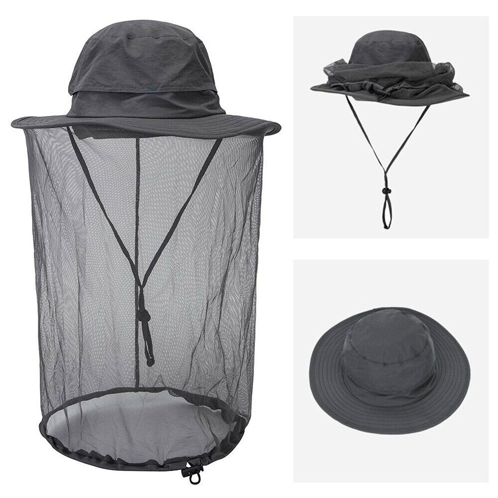 Mosquito Head Net Safari Hat UV Protection Bug Netting Boonie Hats for Men Women