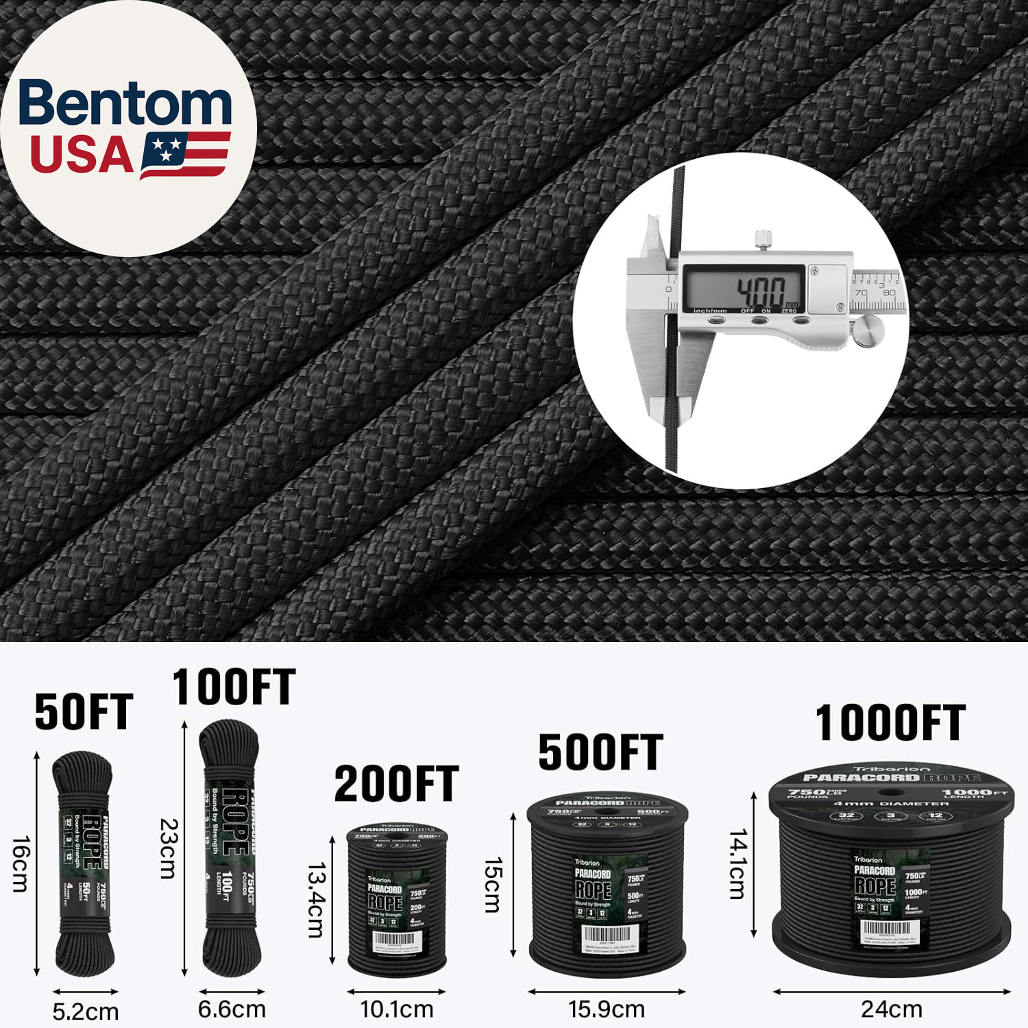 Paracord Rope 750 Lb – 1000Ft / 500Ft / 200Ft / 100Ft 5/32″ Parachute Cord 4MM 1