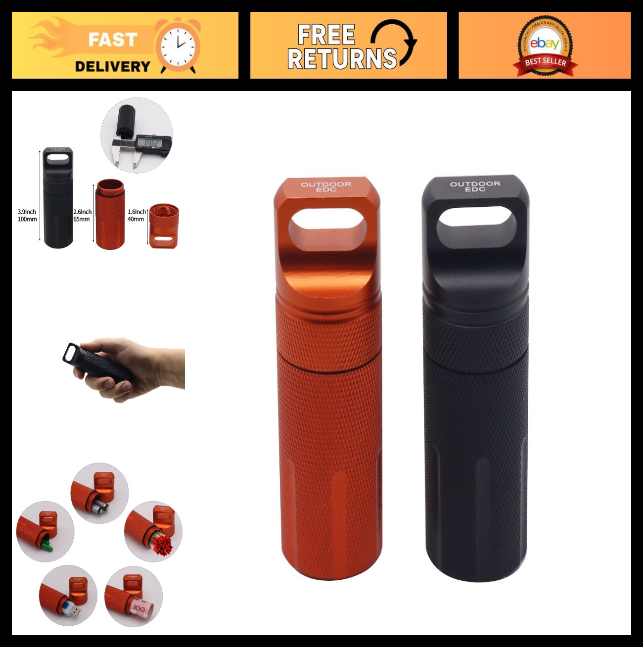 Outdoor Waterproof EDC Survival Capsule – Airtight Aluminum Pill Bottle Storage