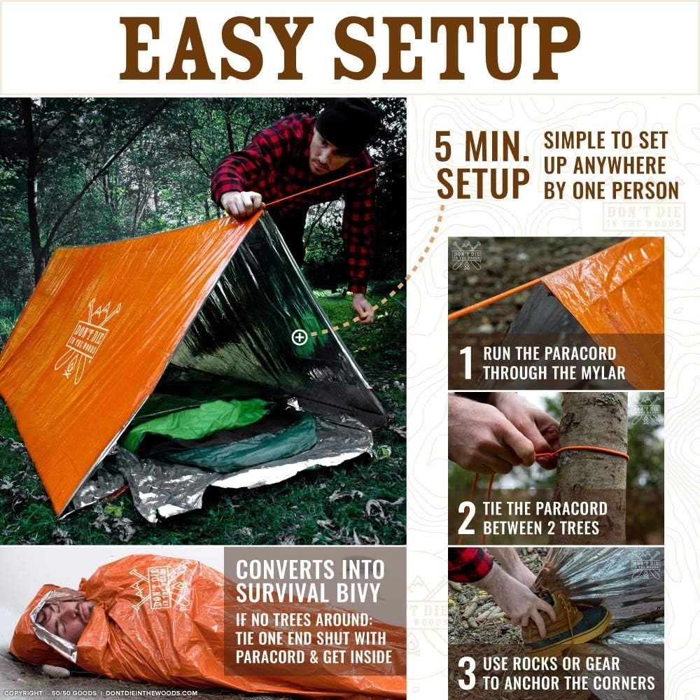 Survival Tent Ultralight Emergency Shelter Space Blanket Mylar Waterproof Com…