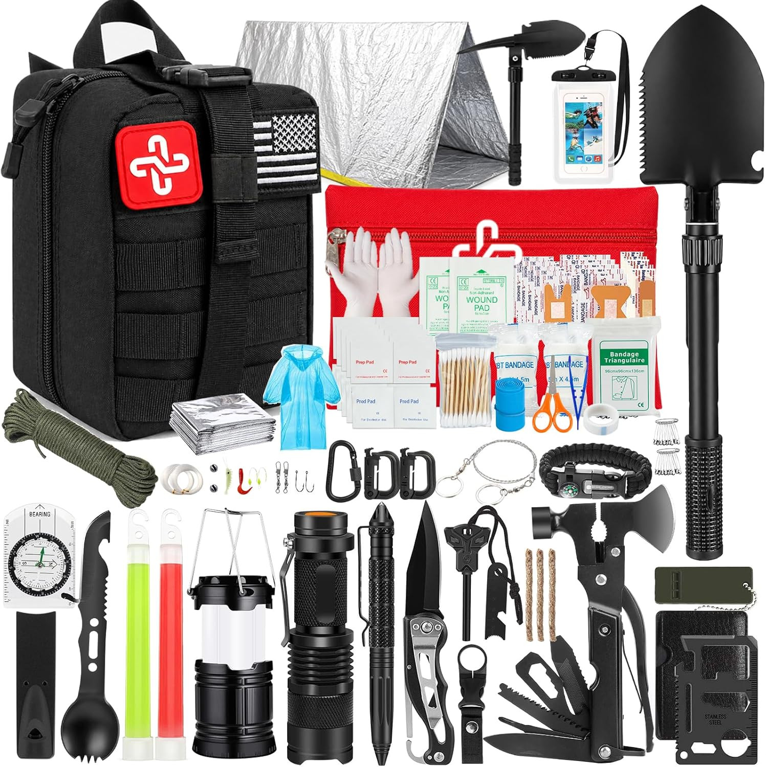 Survival Kit, 250Pcs Survival Gear First Aid Kit with Molle System Compatible Ba