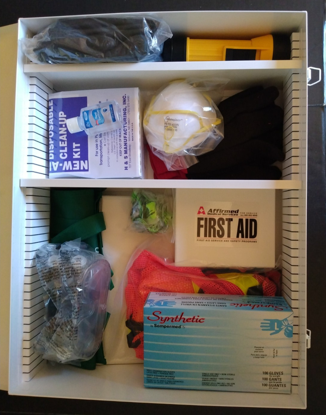 METAL WALL HUNG 22″X17″X6″ EMERGENCY SURVIVAL KIT (SEE DESCRIPTION FOR ITEMS)