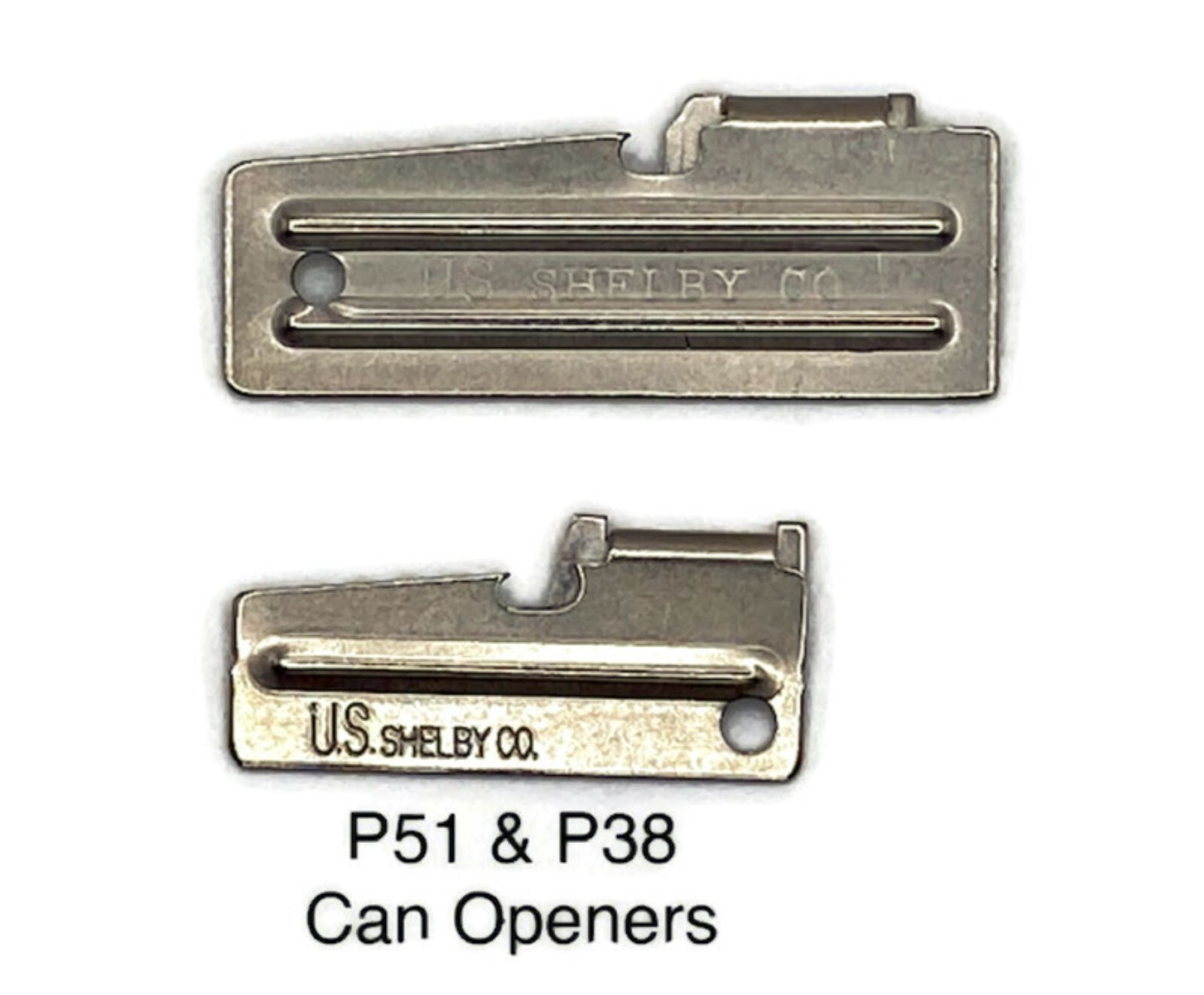 ORIGINAL “JOHN WAYNE” MILITARY ISSUE P38 and P51 CAN OPENERS BY US SHELBY CO