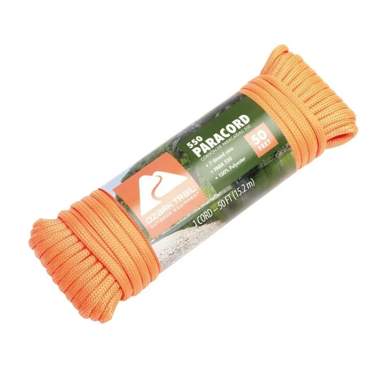 Ozark Trail 50 Foot 550lbs Paracord, 5mm Diameter, 100% Polyester, Orange – NEW