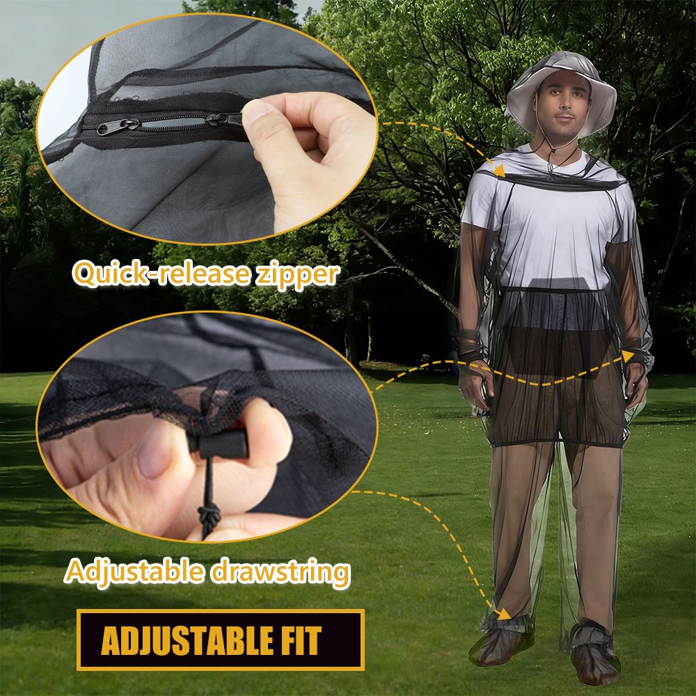 Anti-Mosquito Bug Suit with Hood & Gloves Breathable Mesh Net Clothing Outdoor