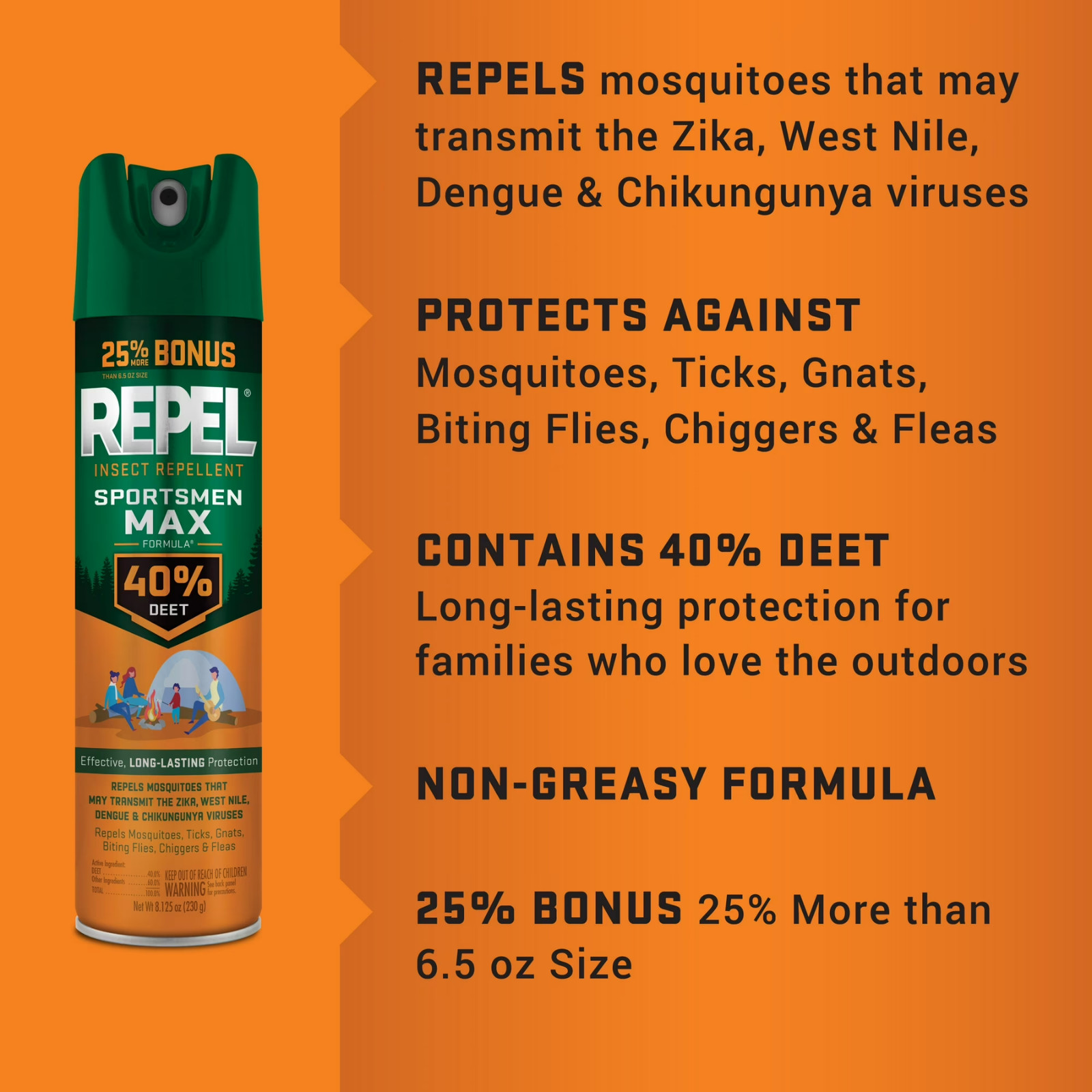 4 Pack Repel Sportsmen Max Insect Mosquito Repellent Bug Spray 40% DEET 8.125 Oz