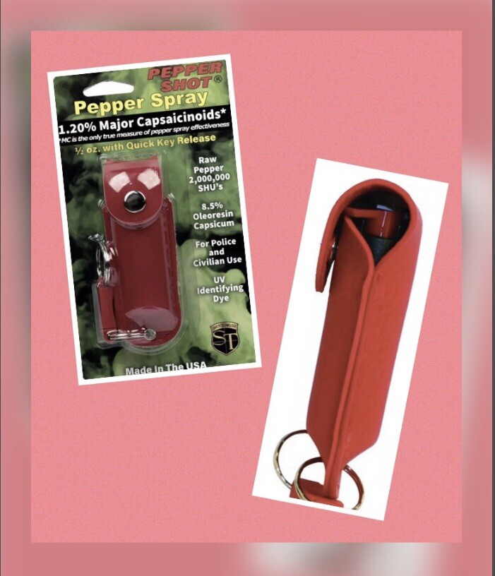 RAW RAW Pepper Spray USA RED LEATHERETTE Quick-Release Keychain 1 / 2 UV DYE HOT