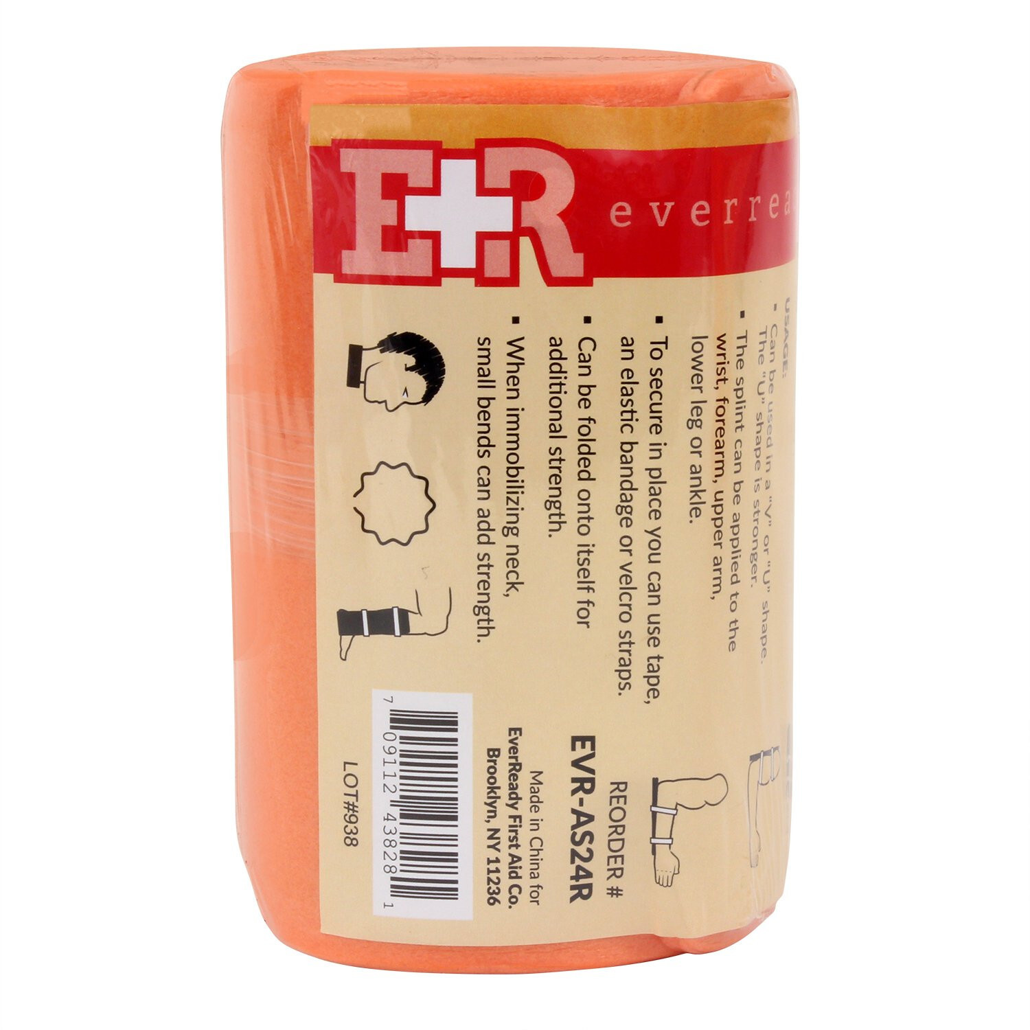 EVER READY FIRST AID UNIVERSAL ALUMINUM SPLINT WATERPROOF ORANGE 4 1/4 X 24″