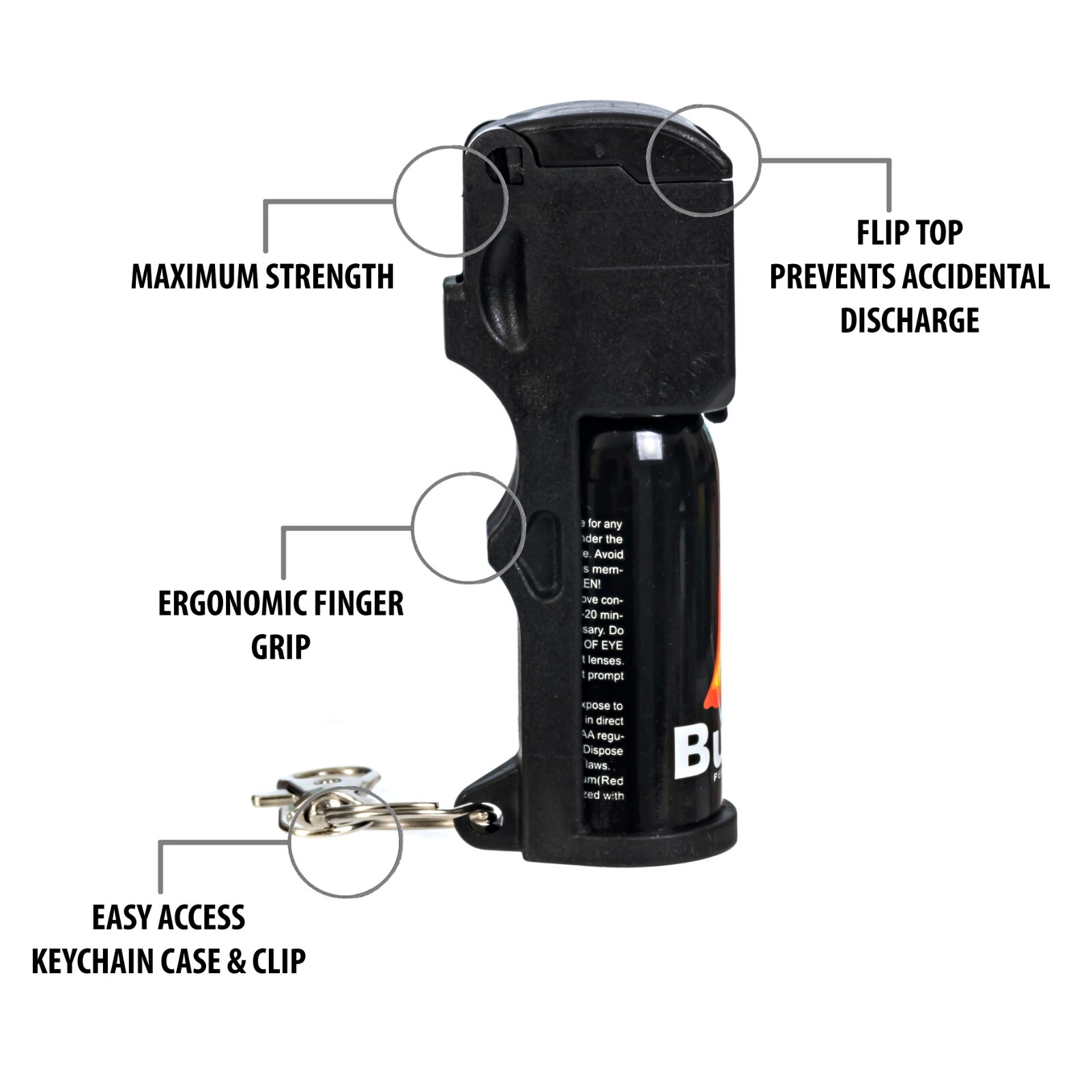 2-Pack BURN Pepper Spray for Self-Defense 1/2oz Flip Top Black Security Keychain