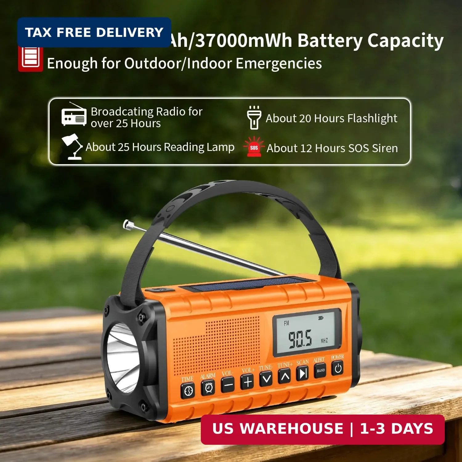 10000mAh/37000mWh Emergency Radio-Weather Radio Portable AM FM Auto Scan with So