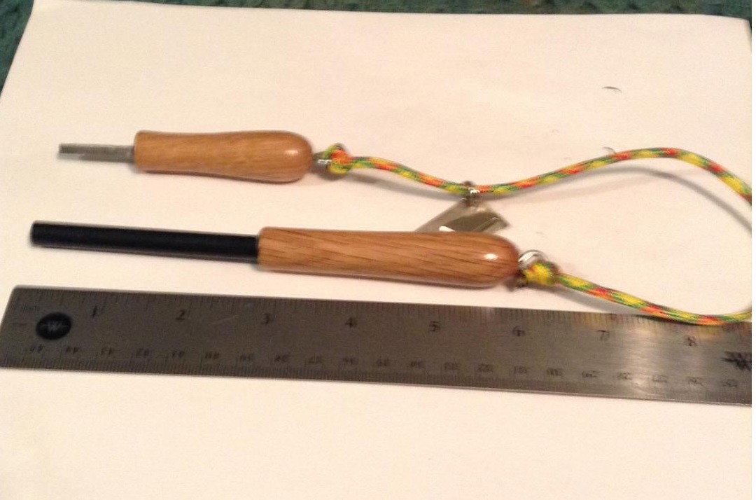 White Oak Matched Wood Firesteel + Striker + P-38 #22