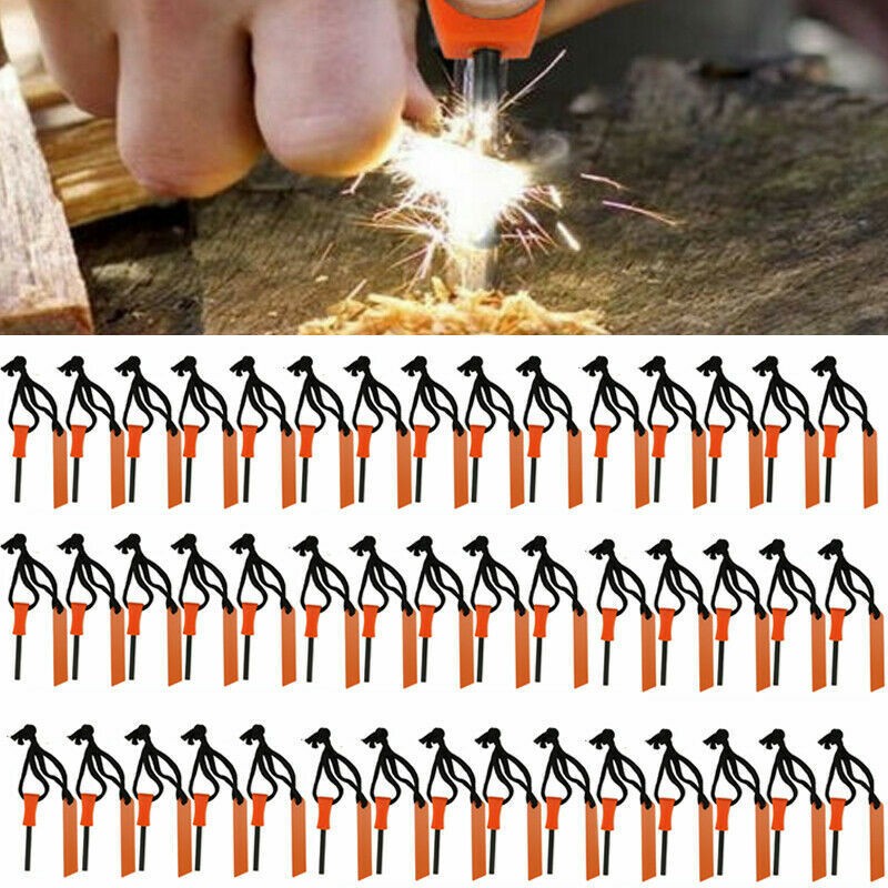 10-200pcs Ferro Rod Fire Starter Flint Magnesium Striker Survival Camping Tool