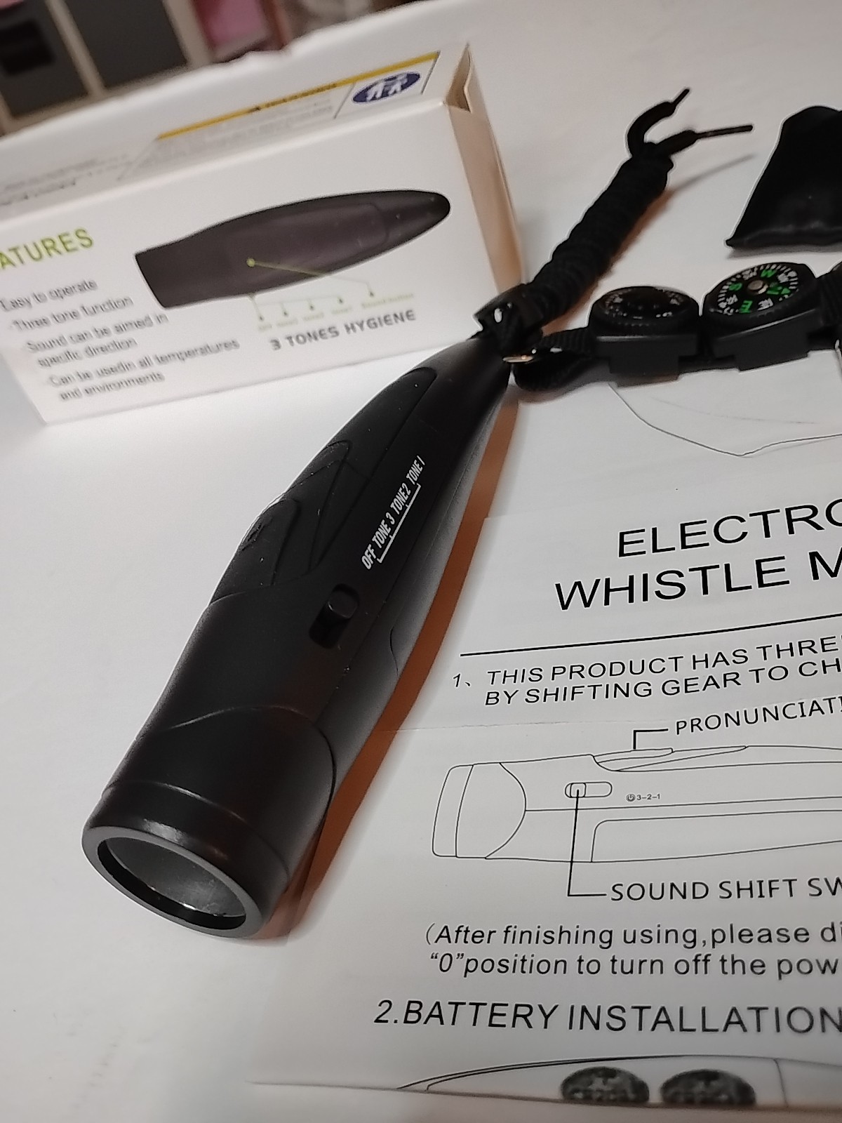 Battery-Powered Multi-Tone Portable Electronic Whistle Thermometer Compass