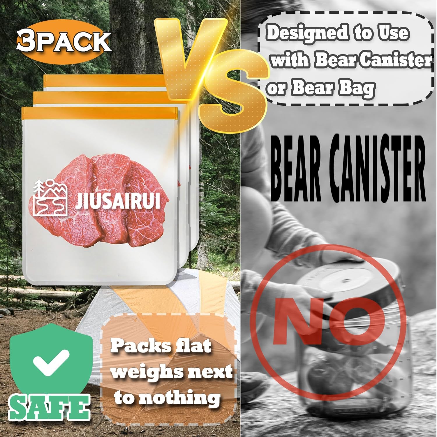 JIUSAIRUI Odor Proof Bear Bags for Food Backpacking: 3Pack Reusable Bear Proo…