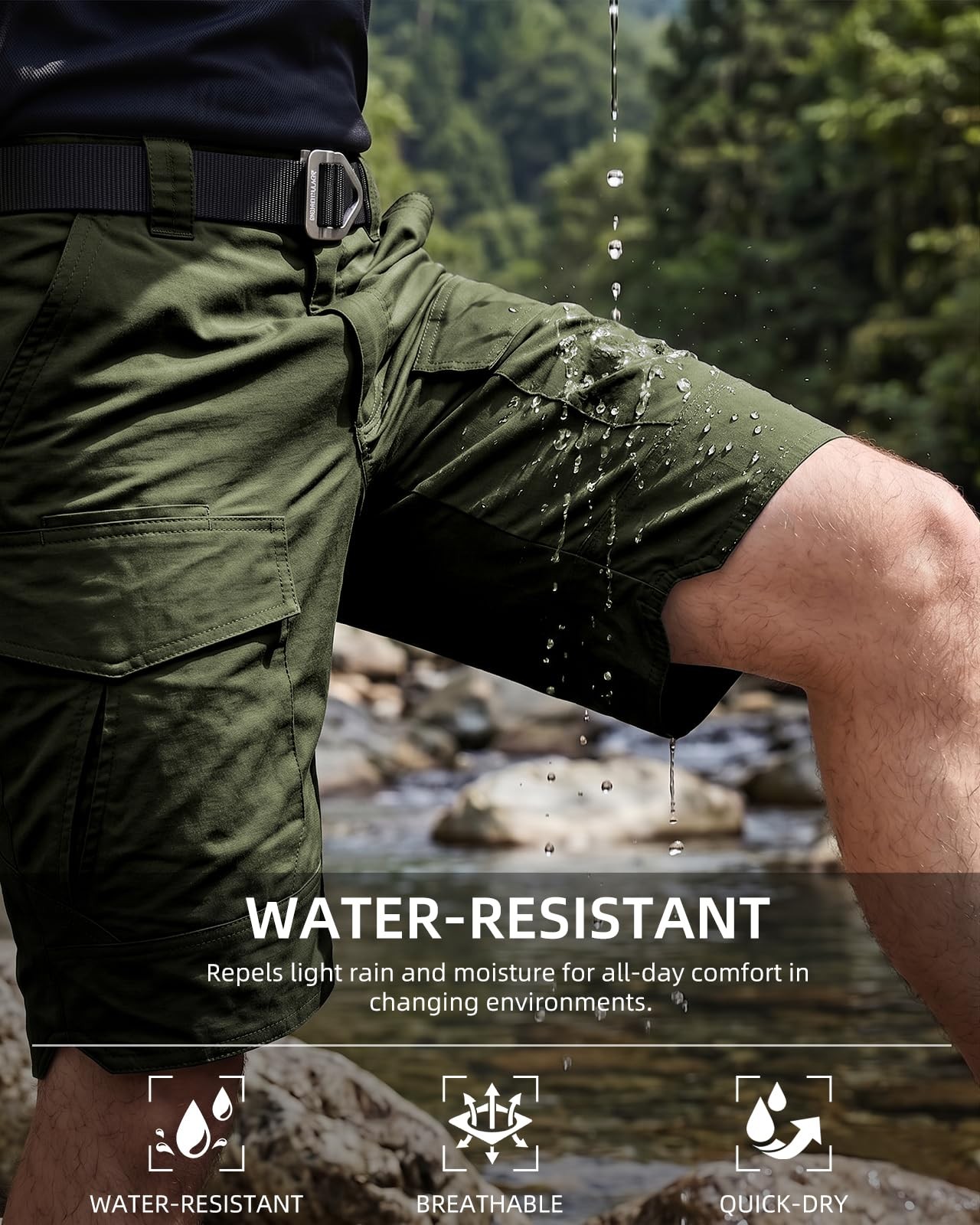 Pillxter Men’s Hiking Cargo Shorts Waterproof Quick Dry Medium, Army Green